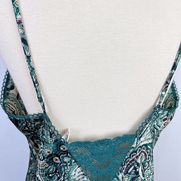 Vintage 90s Victorias Secret green paisley slip nightgown Size Large - Picture 4 of 9